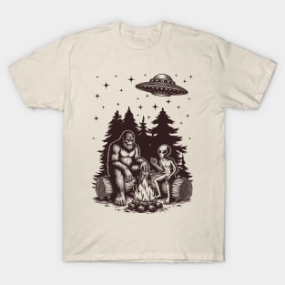 Bigfoot And Alien Camping T-Shirt